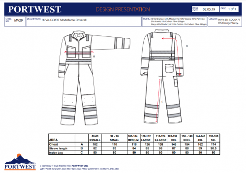 Combinezon RIS, portocaliu/navy, regular, Modaflame HVO, Portwest